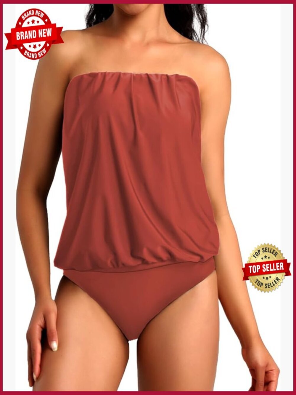Two Piece Bandeau Tankini Swimsuits for Women Loose Blouson Top Tummy Control